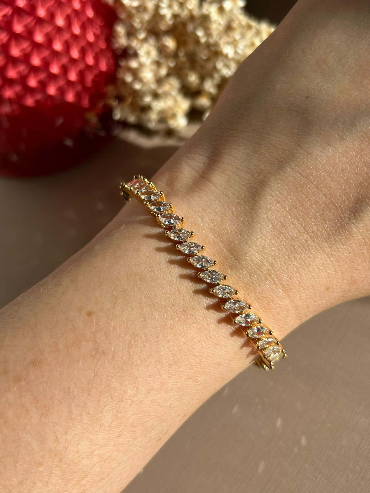 Pulseira Navete Cristal Ouro