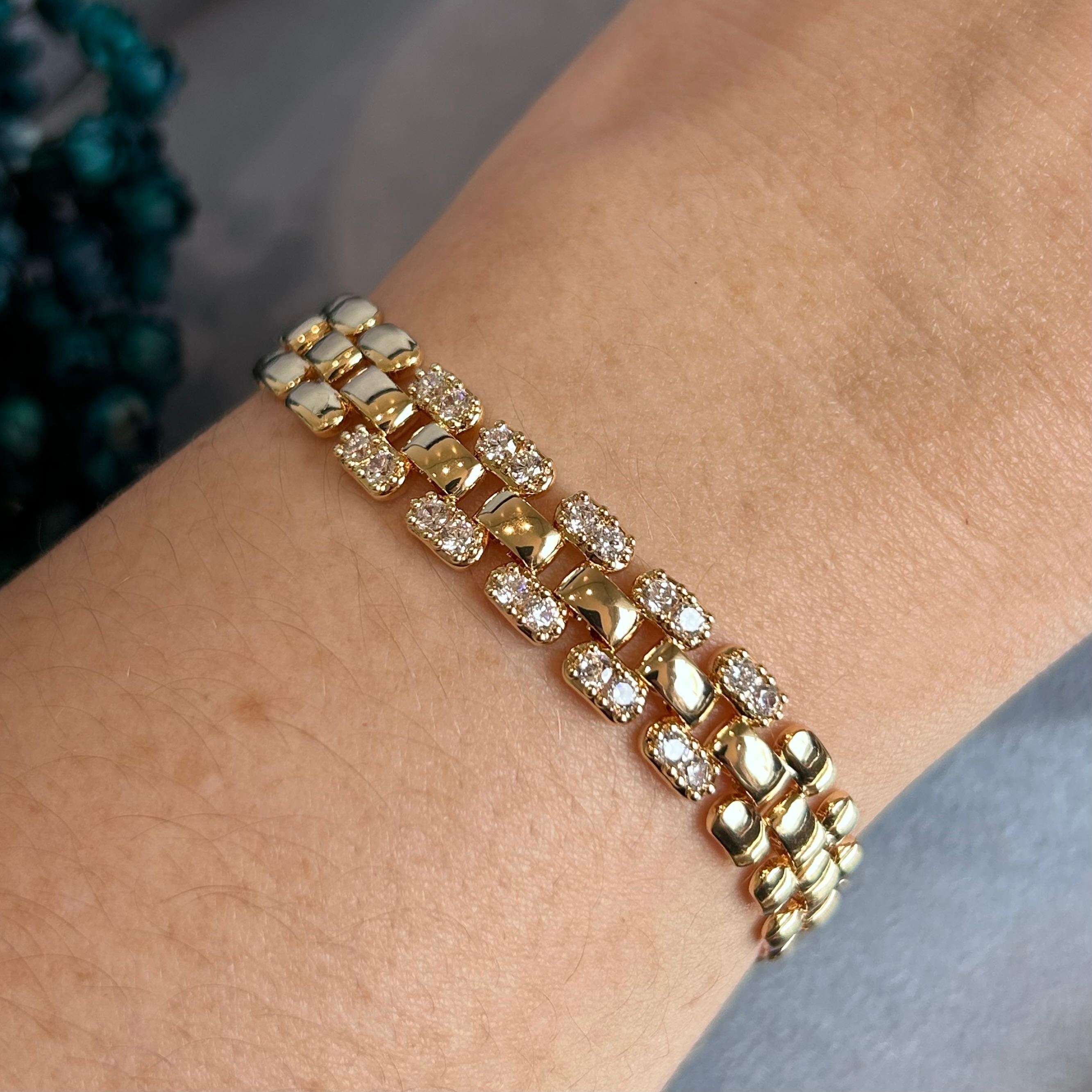 Pulseira Elo Clock Detalhes Zircônia