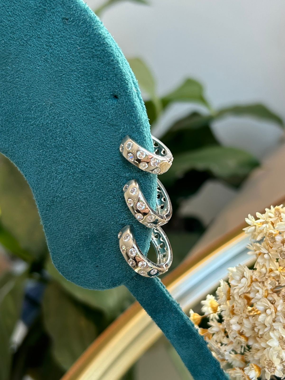 Trio de Argolas Zircônia Cristal Ródio Branco