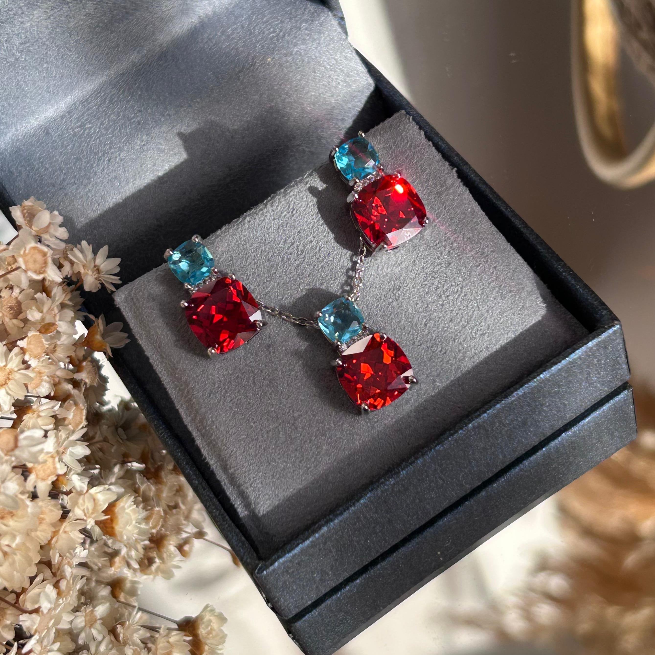Conjunto Brinco e Colar Tangerina e Azul