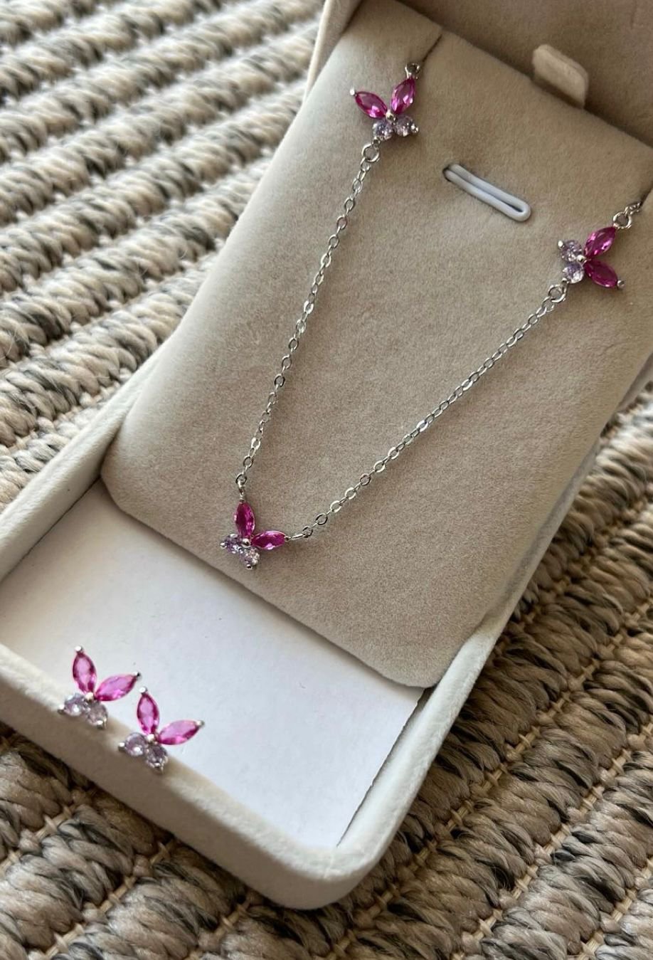 Conjunto Borboletas Safira Rosa e Ametista
