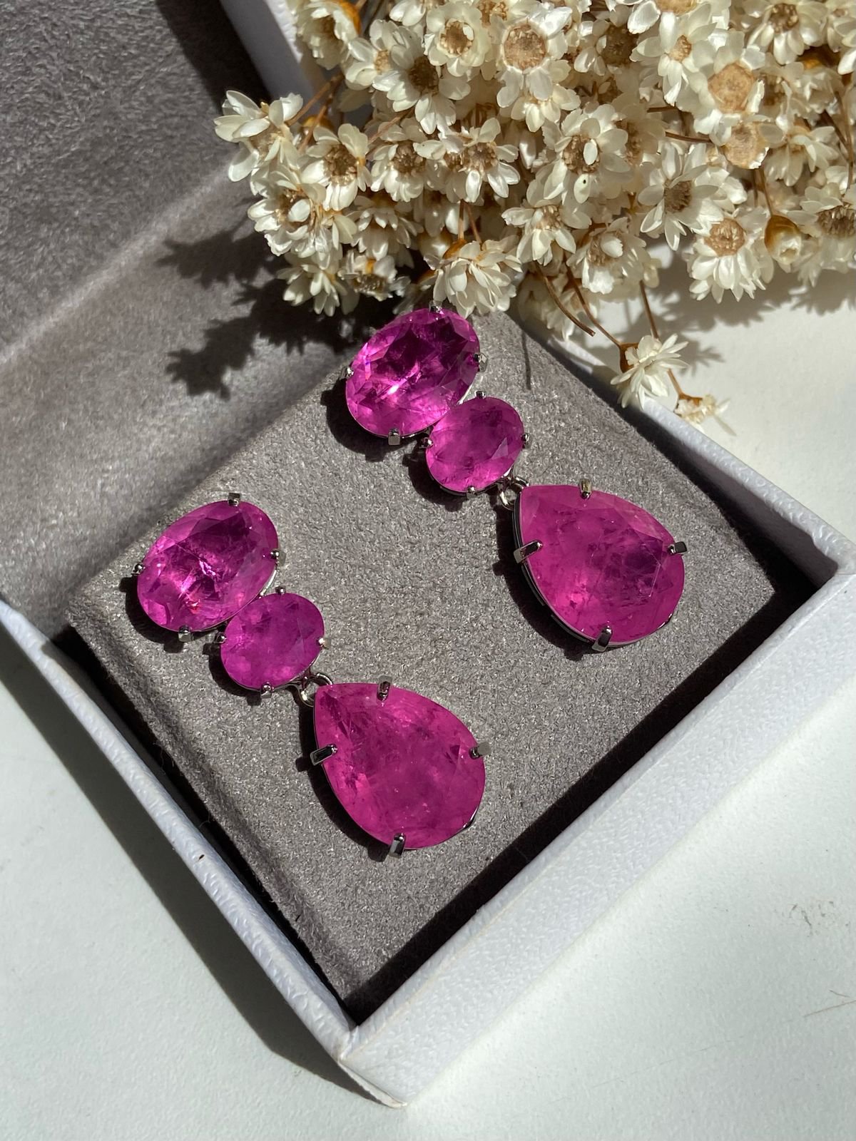 Brinco Fusion Premium Pink Ródio Branco