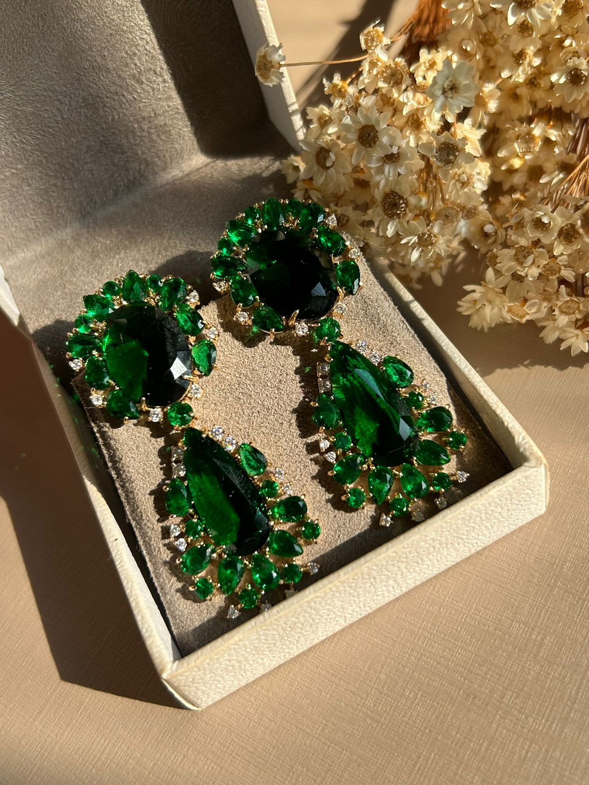 Brinco Luxo Verde Esmeralda Ouro