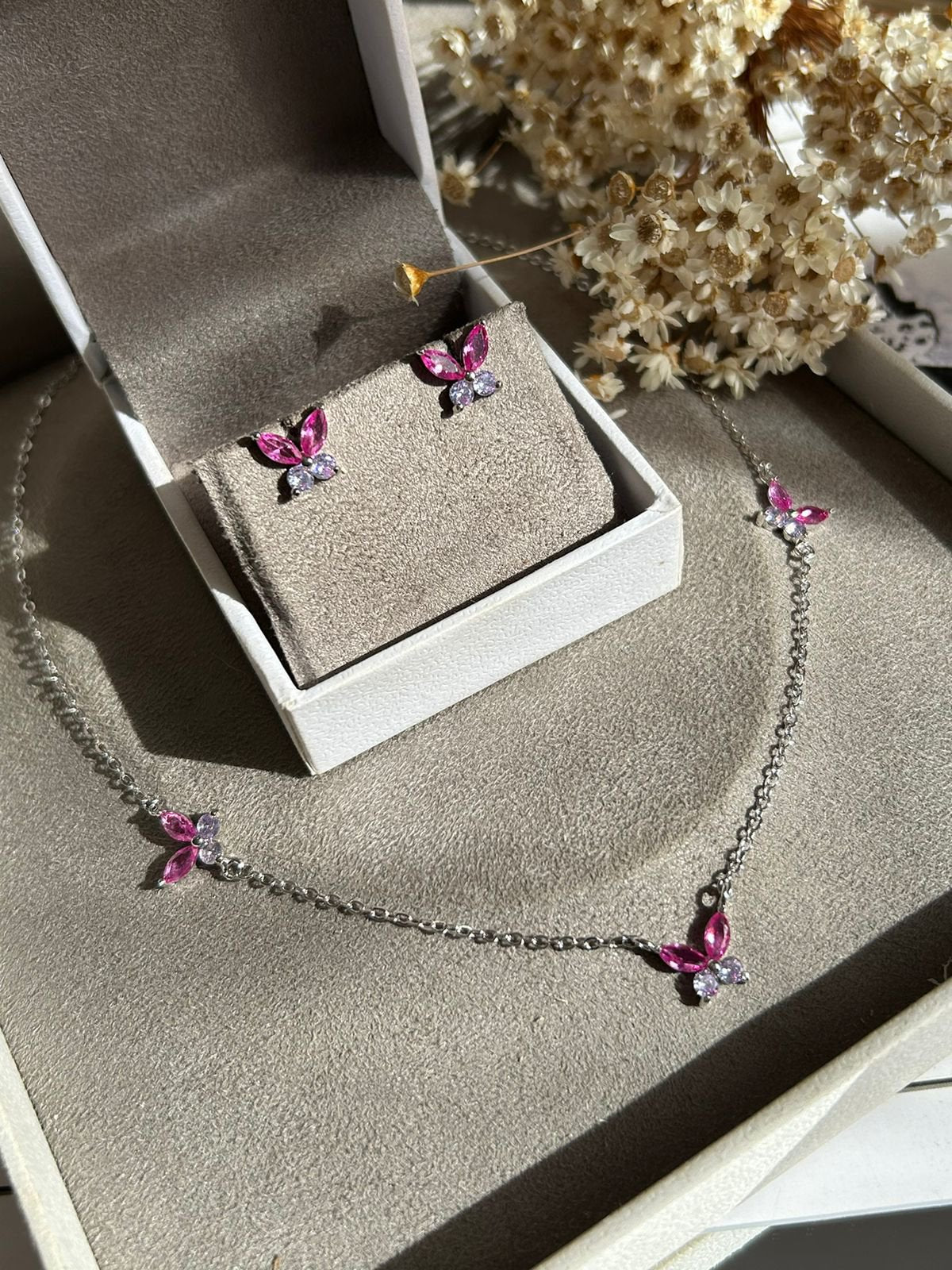 Conjunto Borboletas Safira Rosa e Ametista