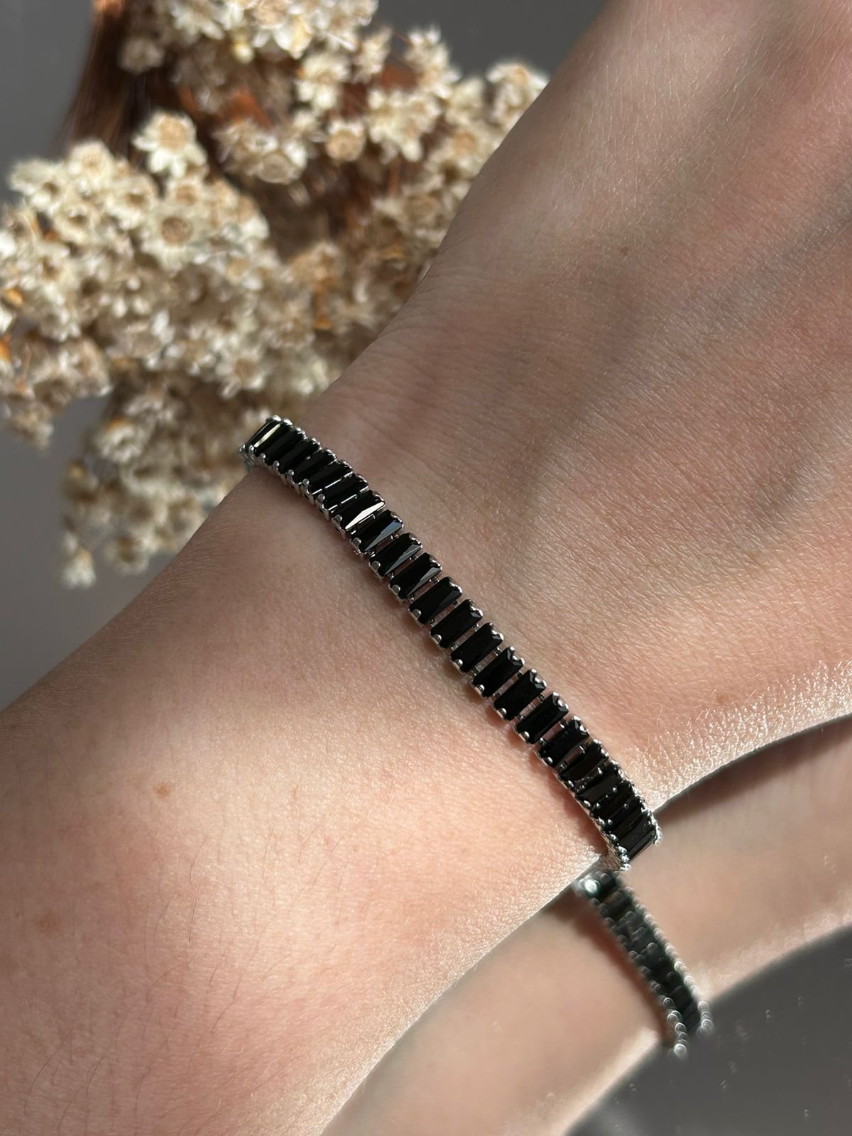 Pulseira Baguete zircônia Negra Prateada