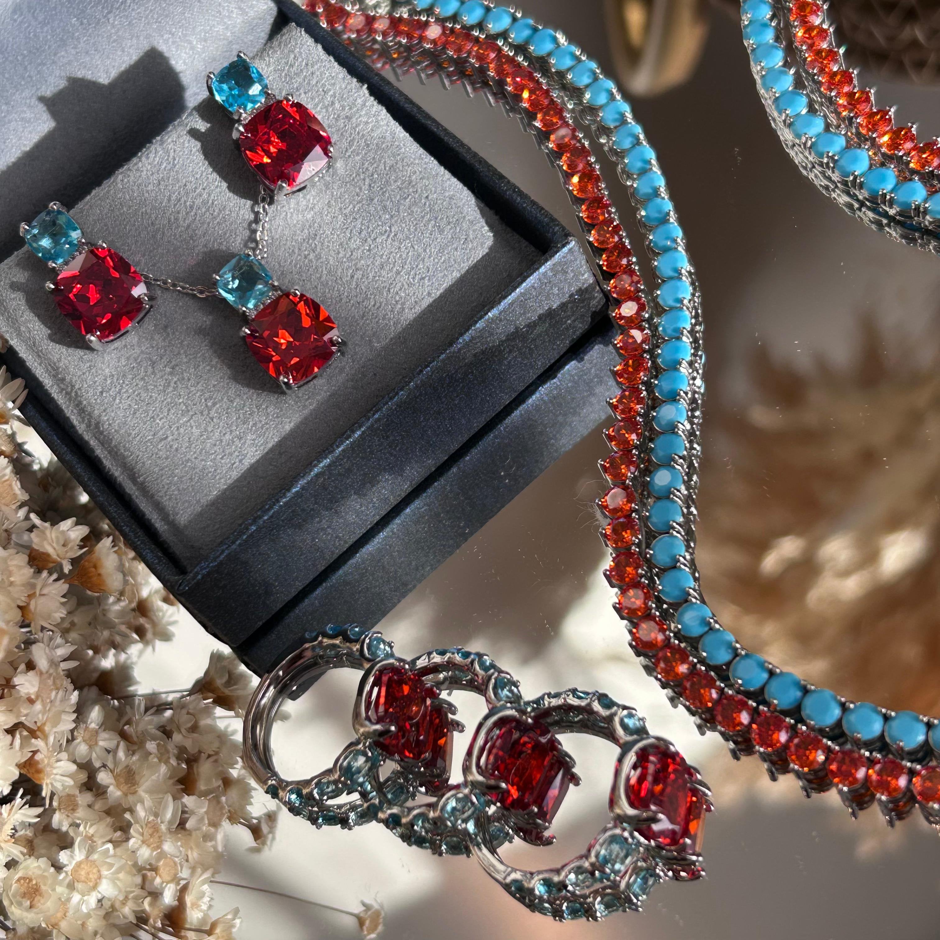 Conjunto Brinco e Colar Tangerina e Azul