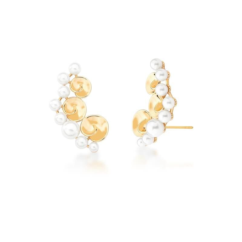 Earcuff Pérola Shell Flores Dourado