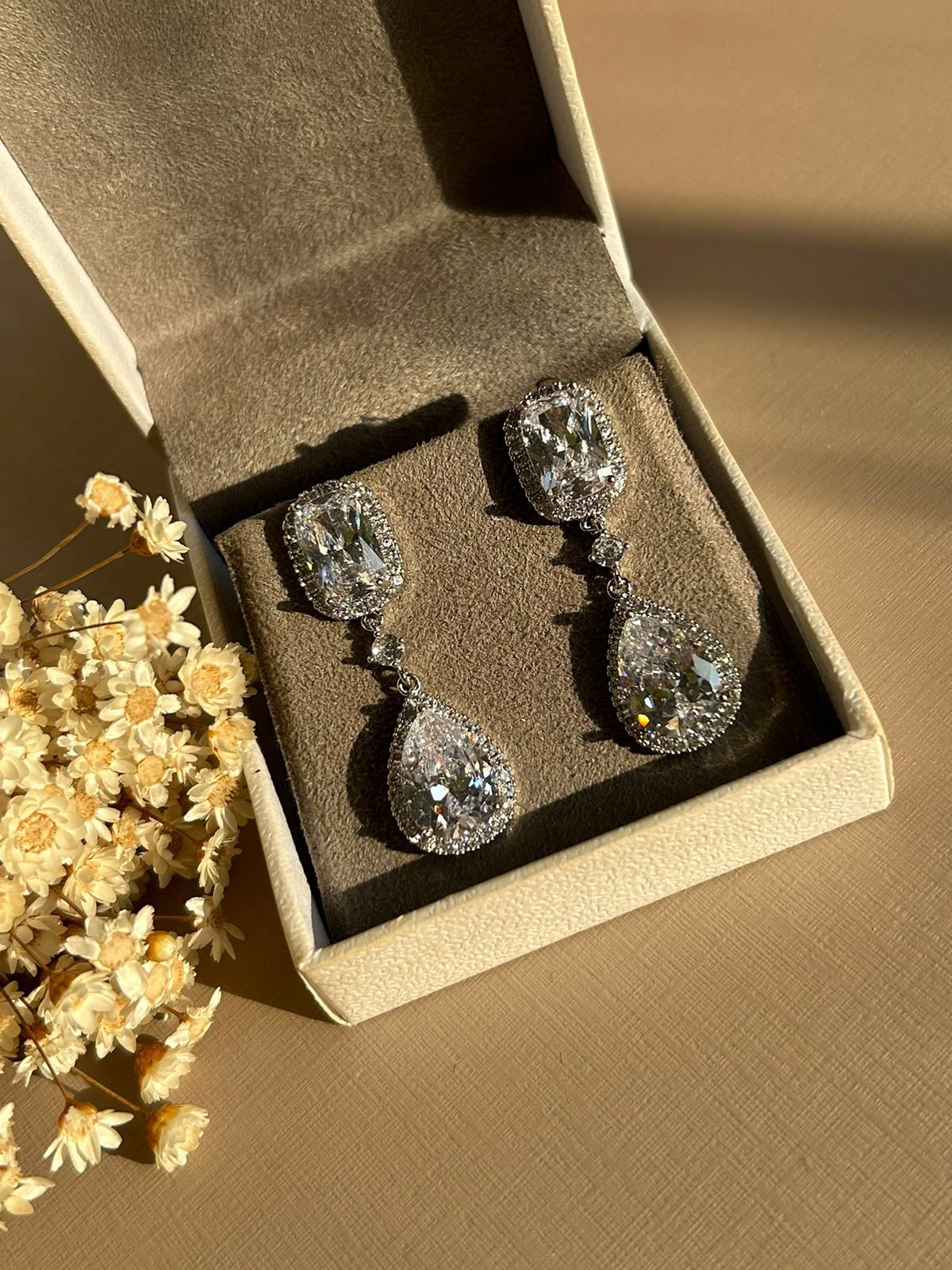 Brinco Cristal Gota Ródio Branco