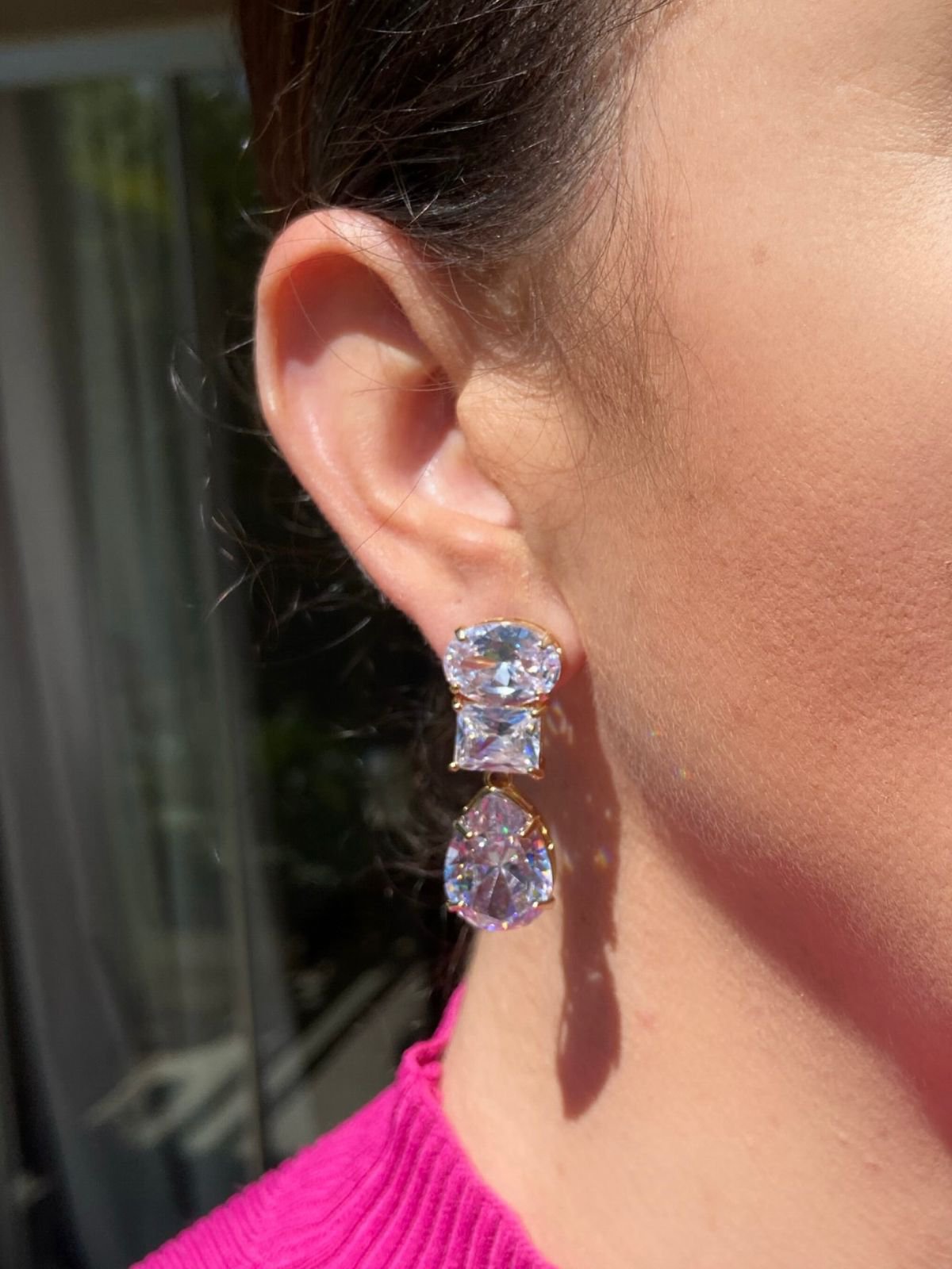 Brinco Zircônia Incolor Banho Ouro