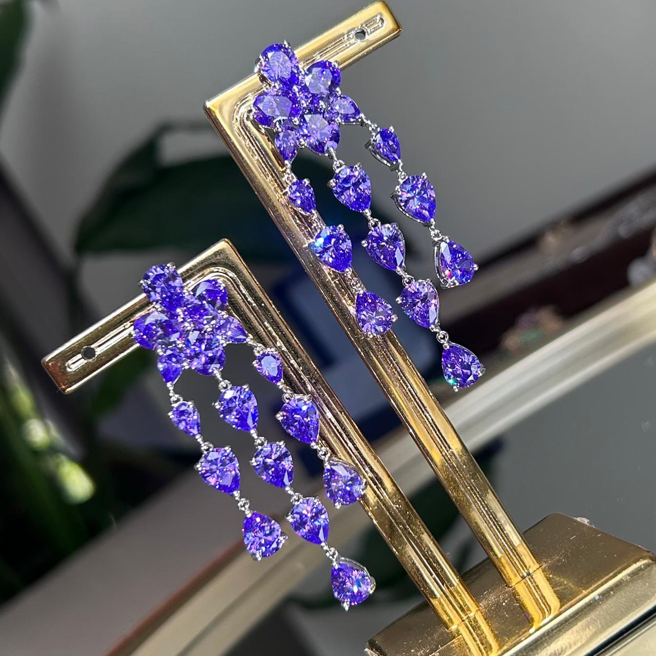 Brinco Carolina Franjas Ametista Prateado