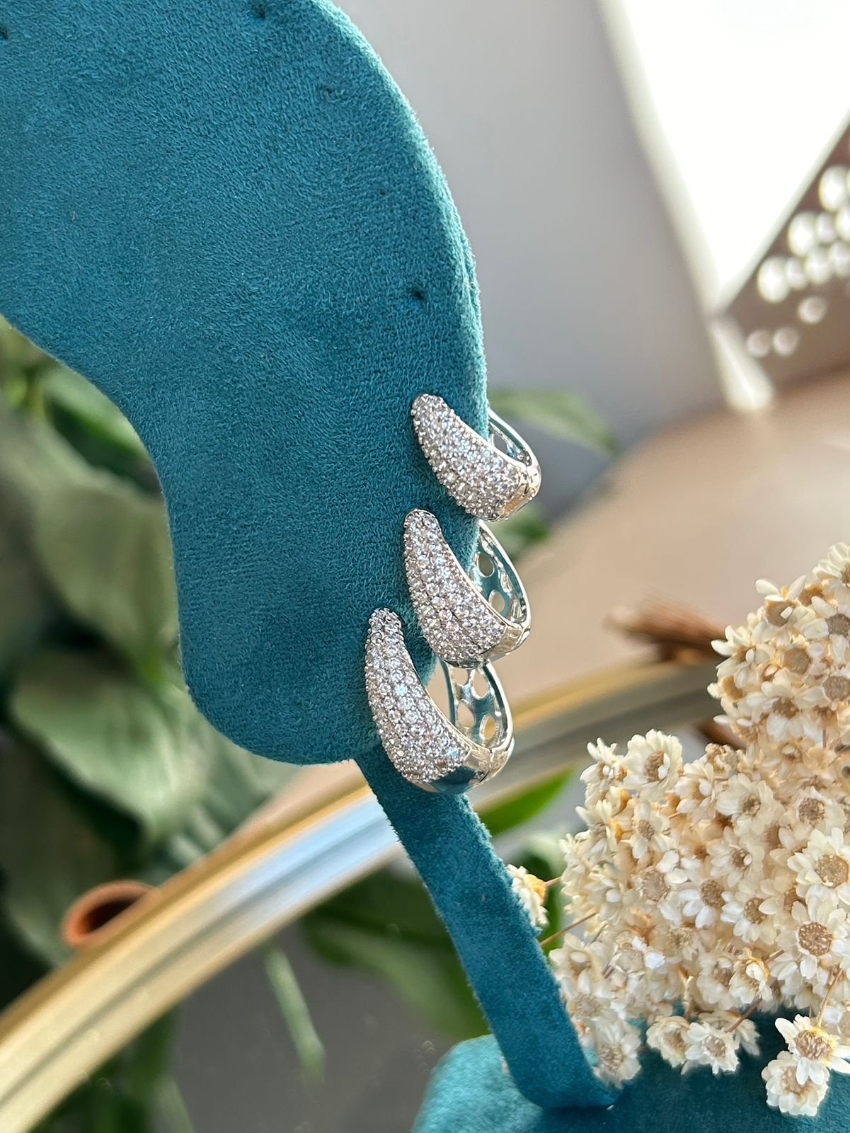 Trio de Argolas Gota Zircônia Cristal Ródio Branco