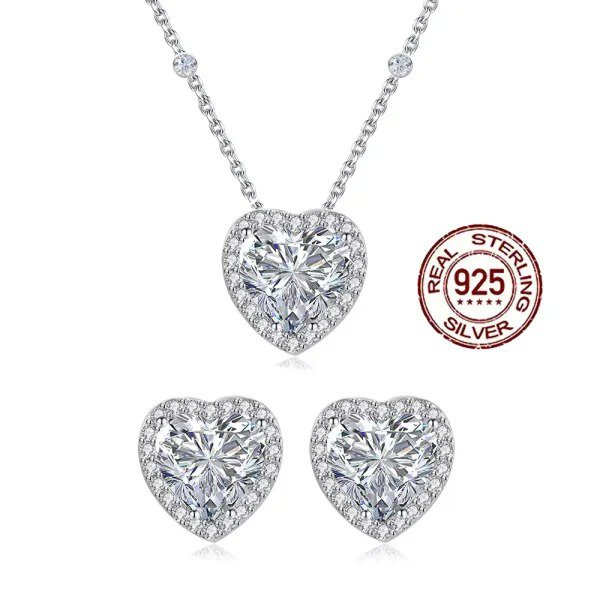 Conjunto Brinco e Colar Coração Prata 925