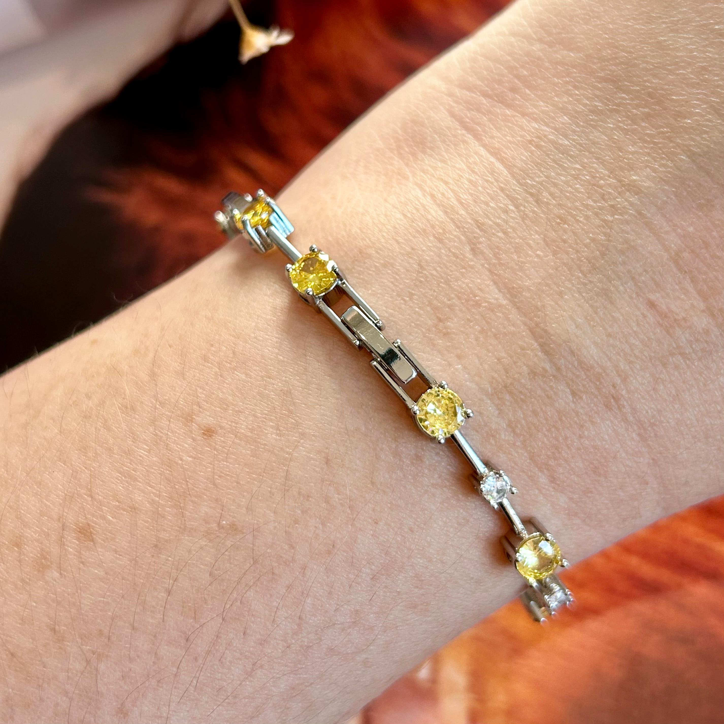 Pulseira Riviera Fio Faca Zirconias Fancy Yellow