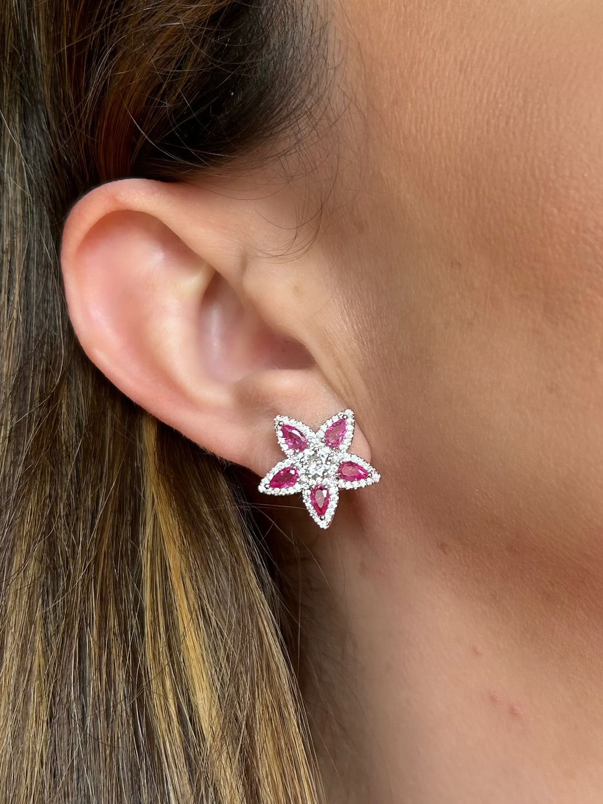 Brinco Flor Safira Rosa