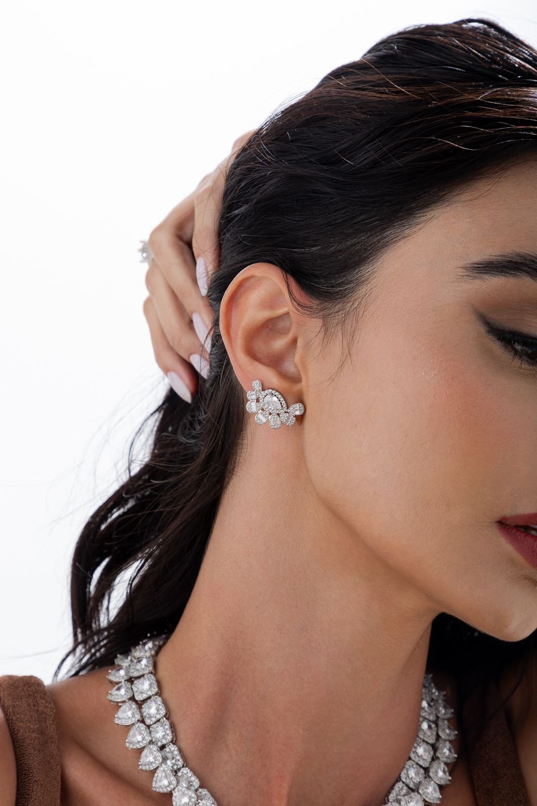 Earcuff Cristal Gota Prateado