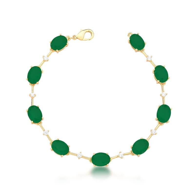 Pulseira Verde Esmeralda Oval Dourada