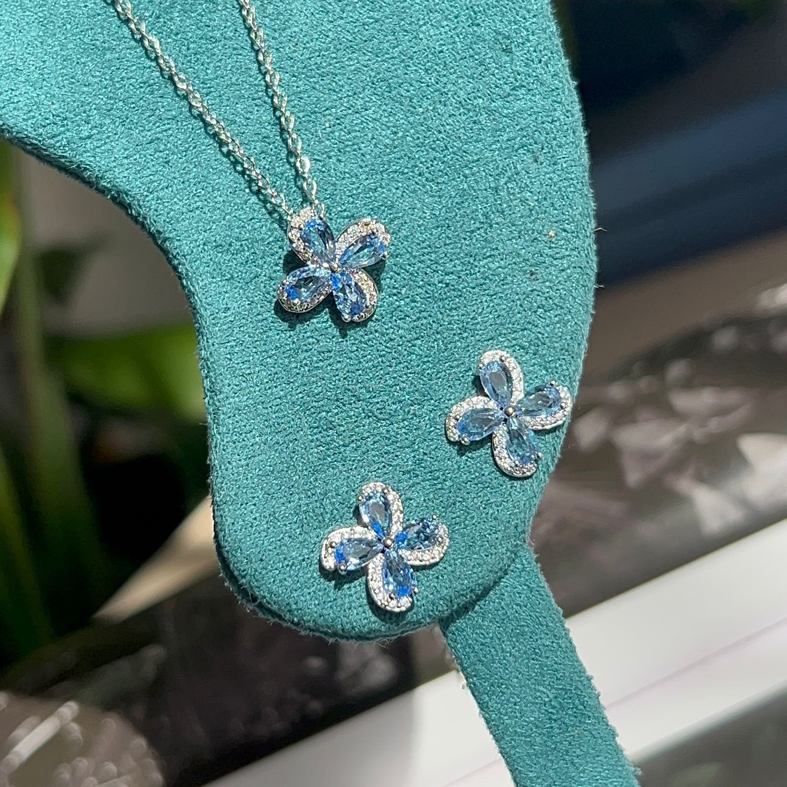 Conjunto Brinco e Colar Tânzanita Prateado