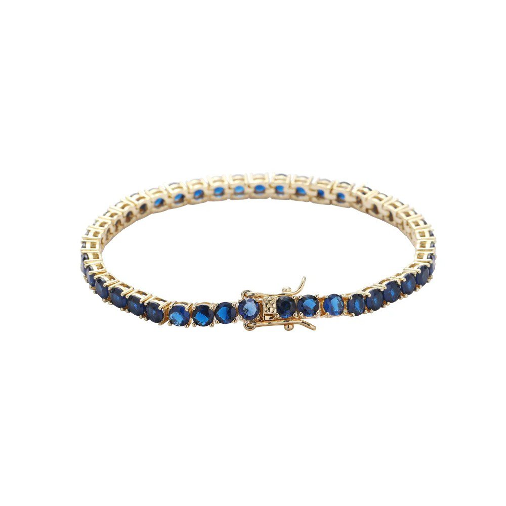 Pulseira Riviera Safira Azul Banho Ouro