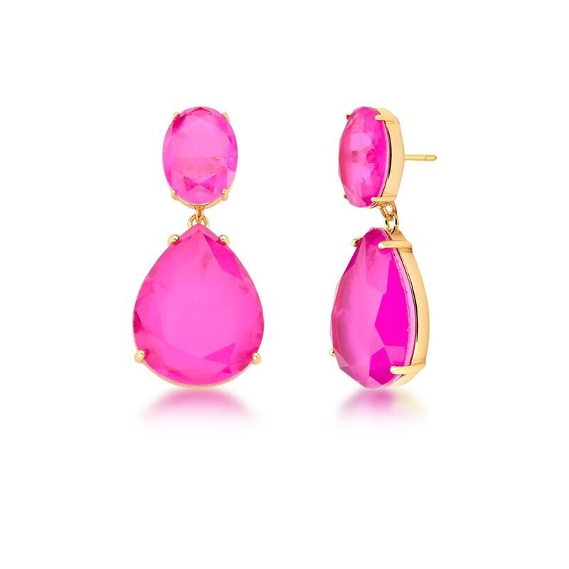 Brinco 2 em 1 Oval e Gota Pink Fusion