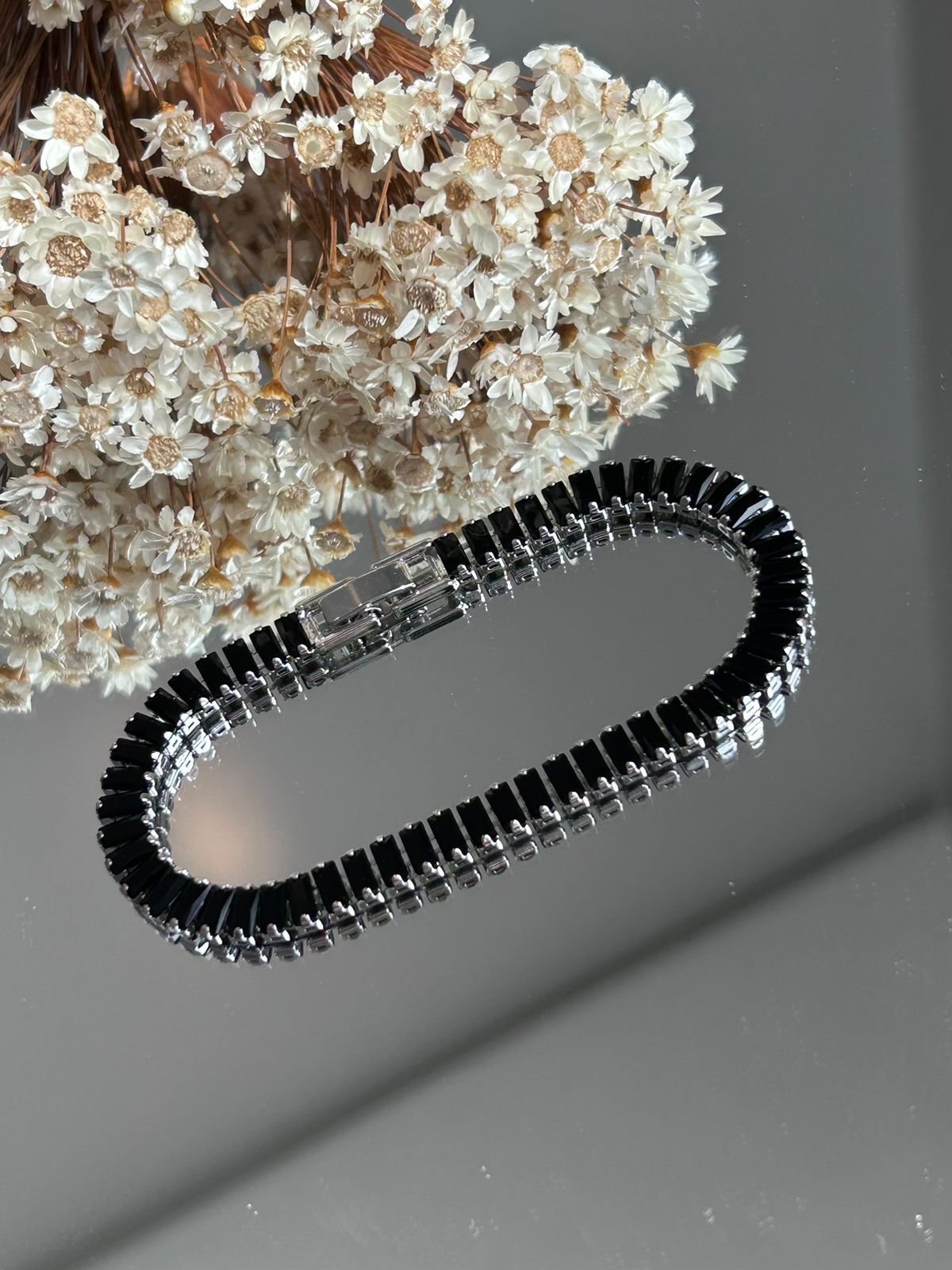 Pulseira Baguete zircônia Negra Prateada