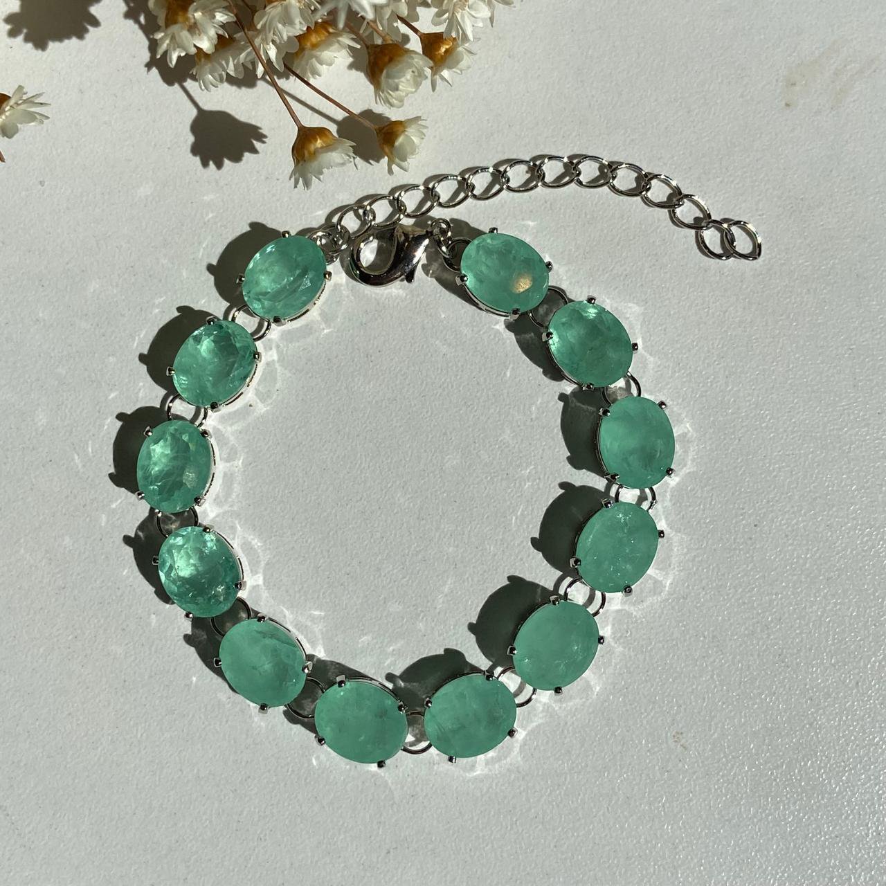 Pulseira Rivieira Pedras Ovais Turmalina Fusion Em Ródio Branco