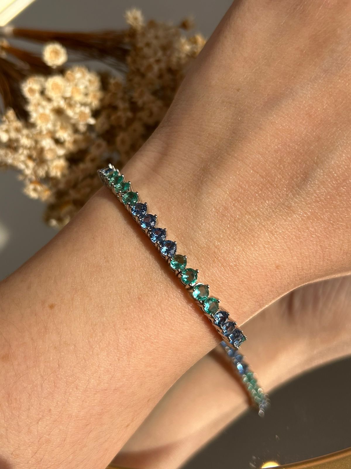 Pulseira Riviera 3 Garras 4mm Mesclada Azul e Verde