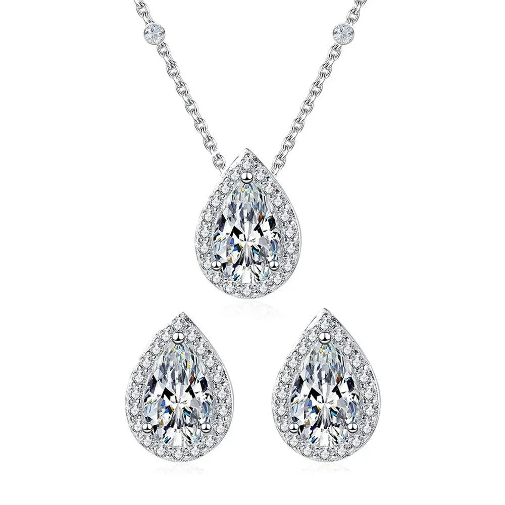 Conjunto Brinco e Colar Gota Prata 925