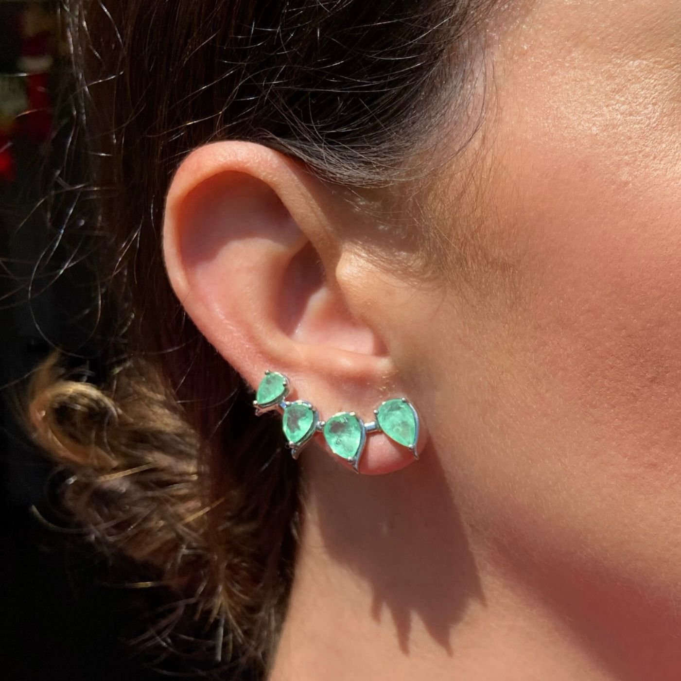 EarCuff Gotas Greenery Ródio Branco