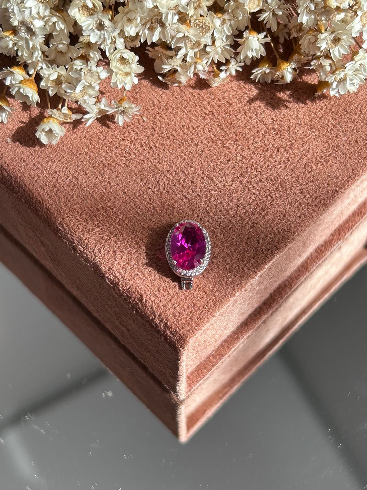 Pingente Charm Oval Safira Rosa Para Pulseira