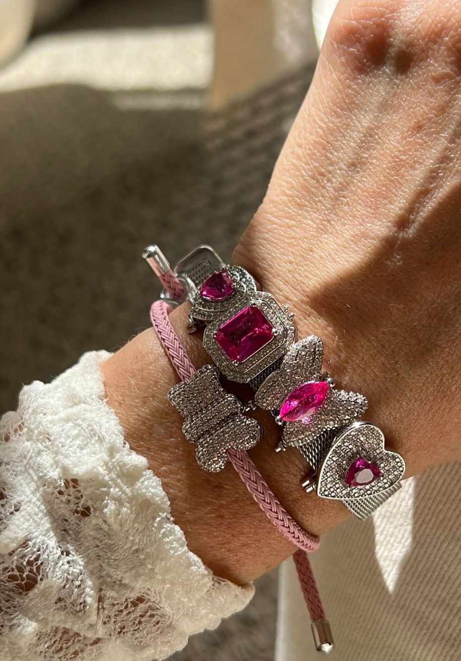 Pingente Charm Flor Safira Rosa Para Pulseira