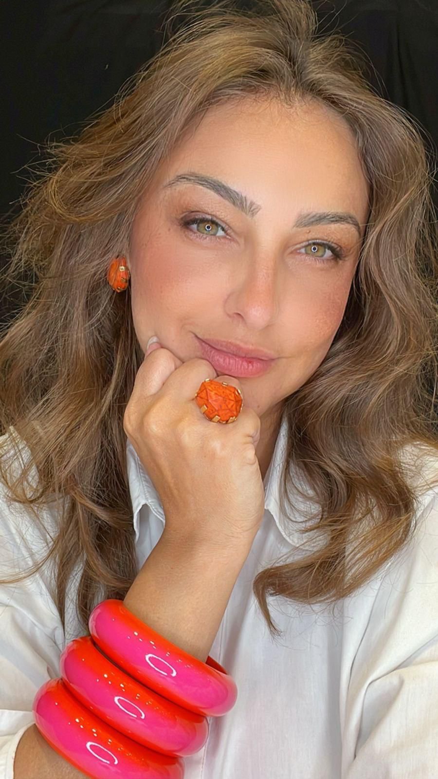 Conjunto Brinco e Anel Pedra Natural Feldspato