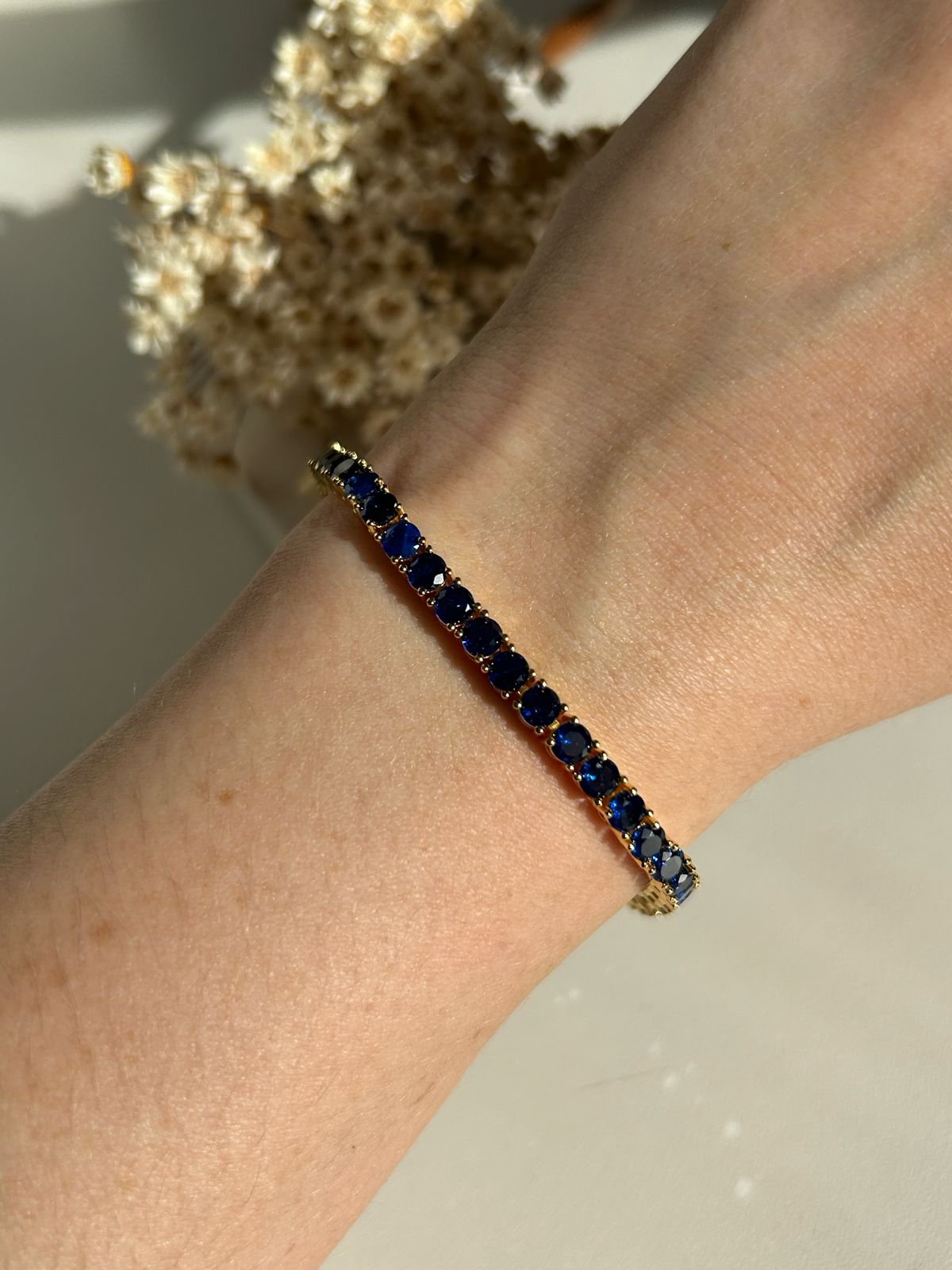 Pulseira Riviera Safira Azul Banho Ouro