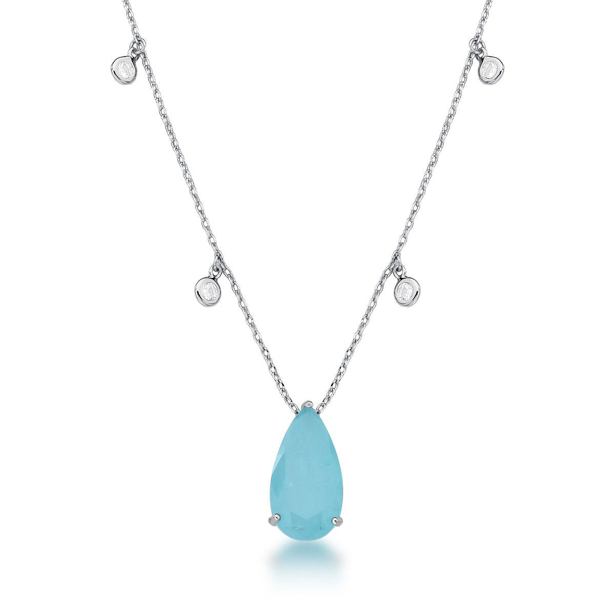 Colar Gota Turmalina Azul Claro e Zirconia Rodio Branco