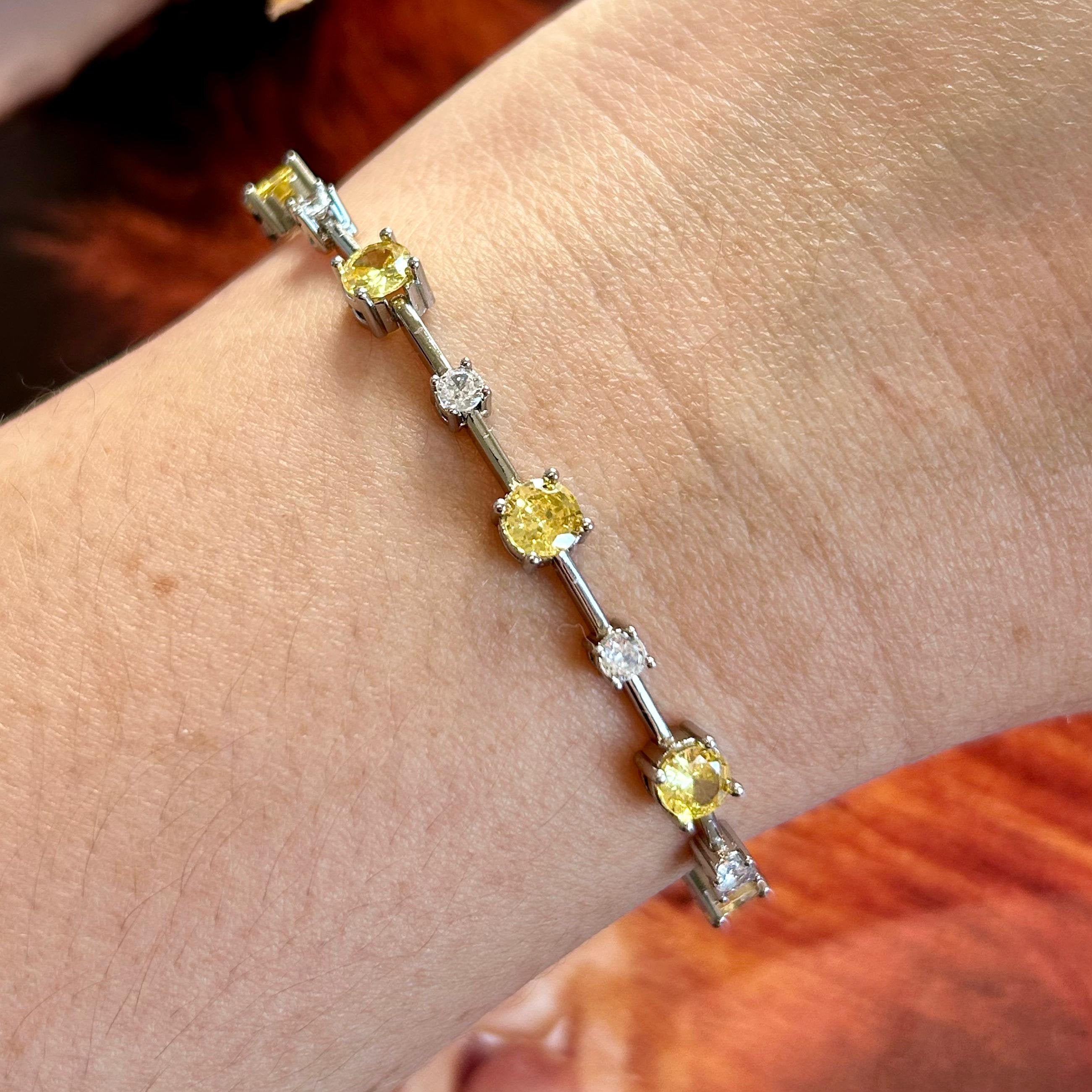 Pulseira Riviera Fio Faca Zirconias Fancy Yellow
