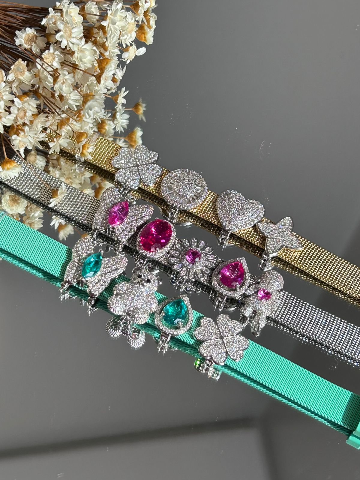 Pingente Charm Gota Safira Rosa Para Pulseira