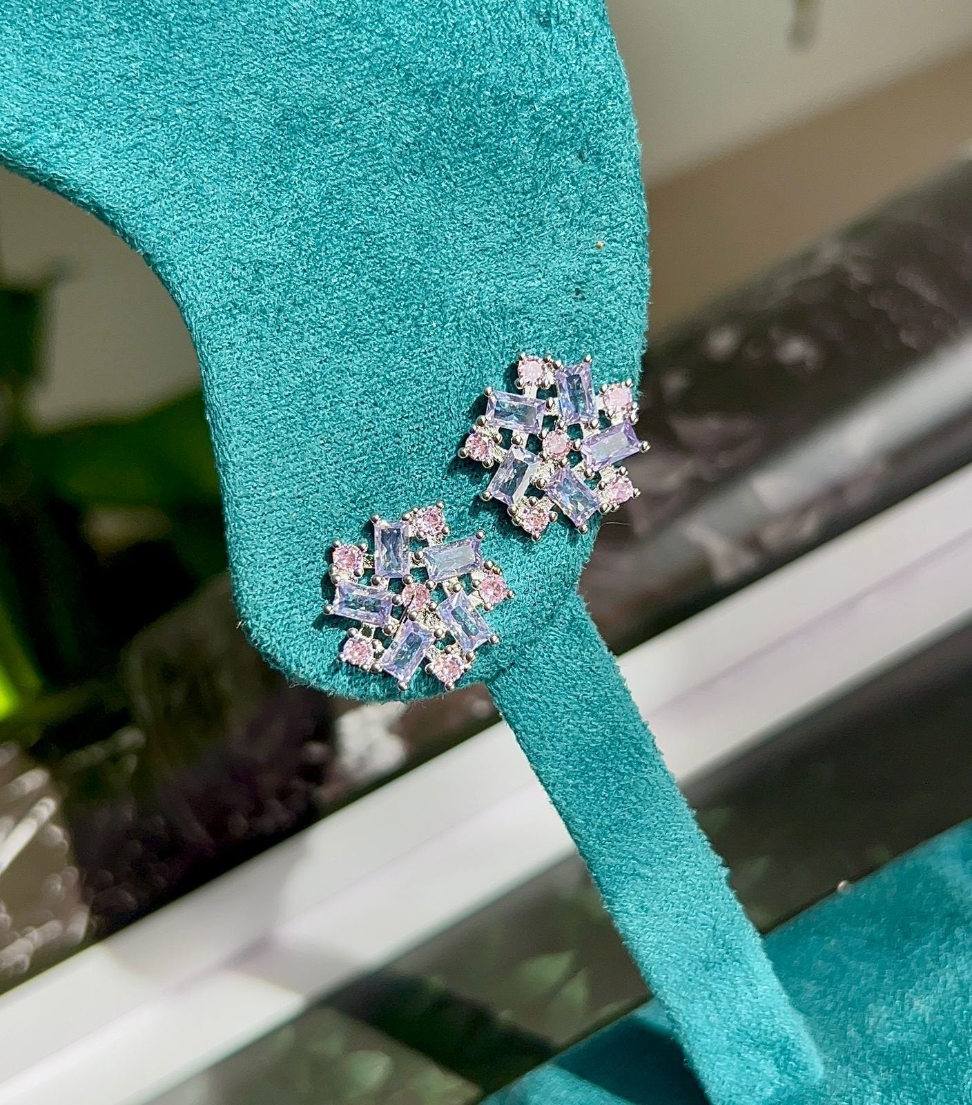 Brinco Cortes Ametista e Light Pink Prateado