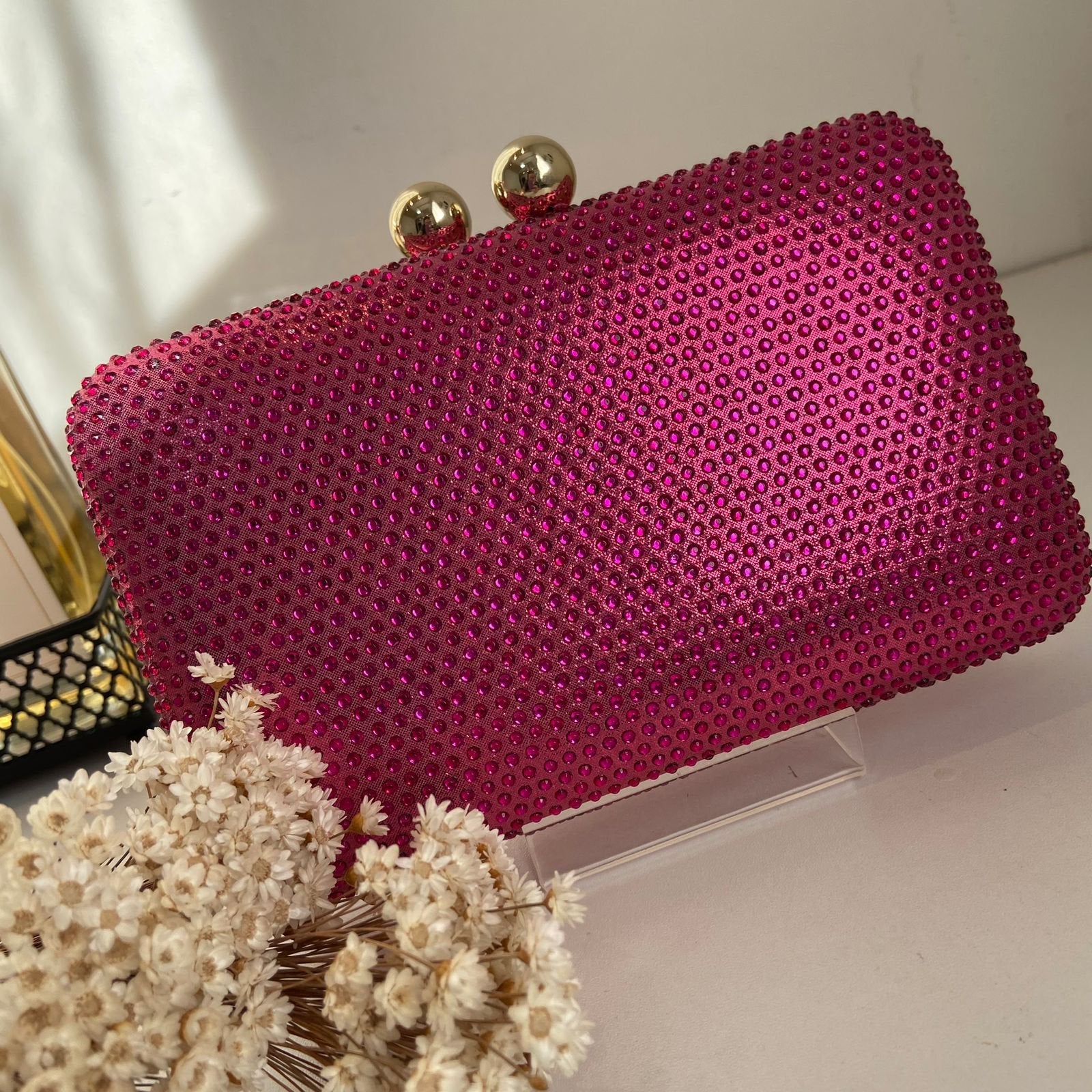 Clutch Cristais Retangular Pink