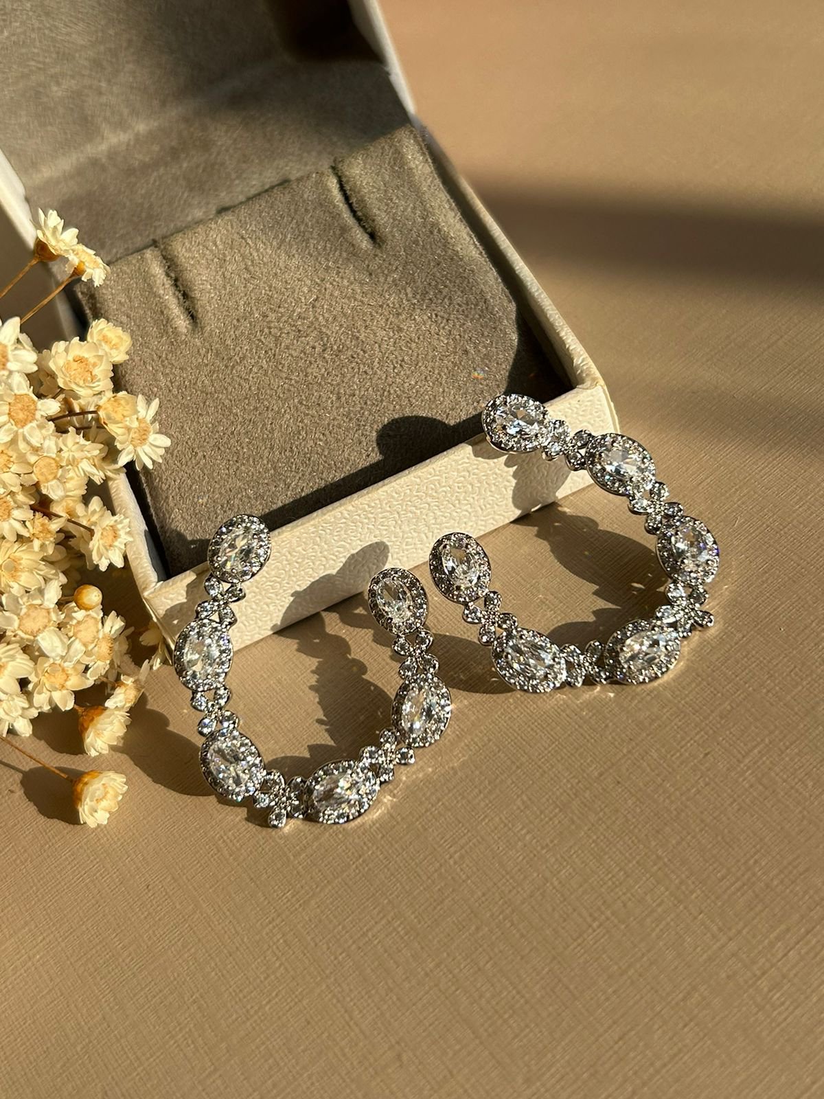 Brinco Argola Frontal Cristal Ródio Branco