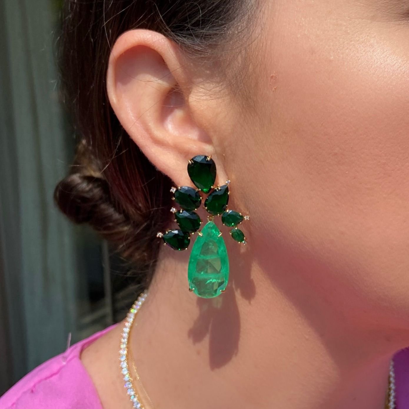 Brinco Gotas Esmeralda e Verde Lima