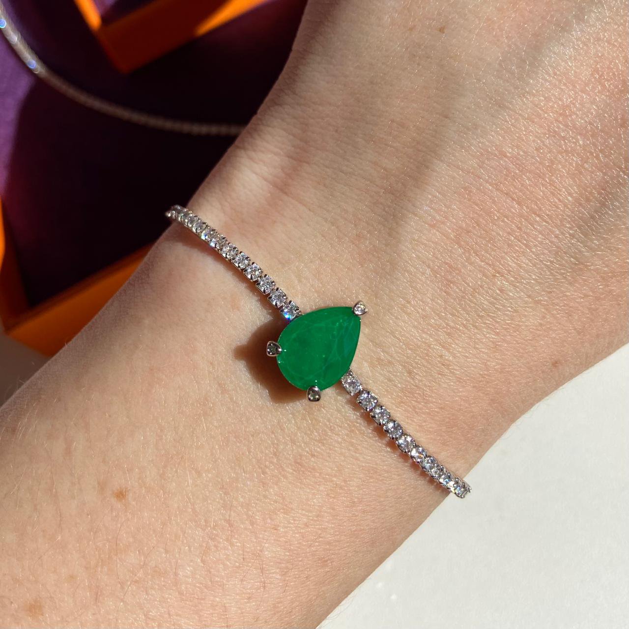 Pulseira Riviera com Gota Turmalina Ródio Branco