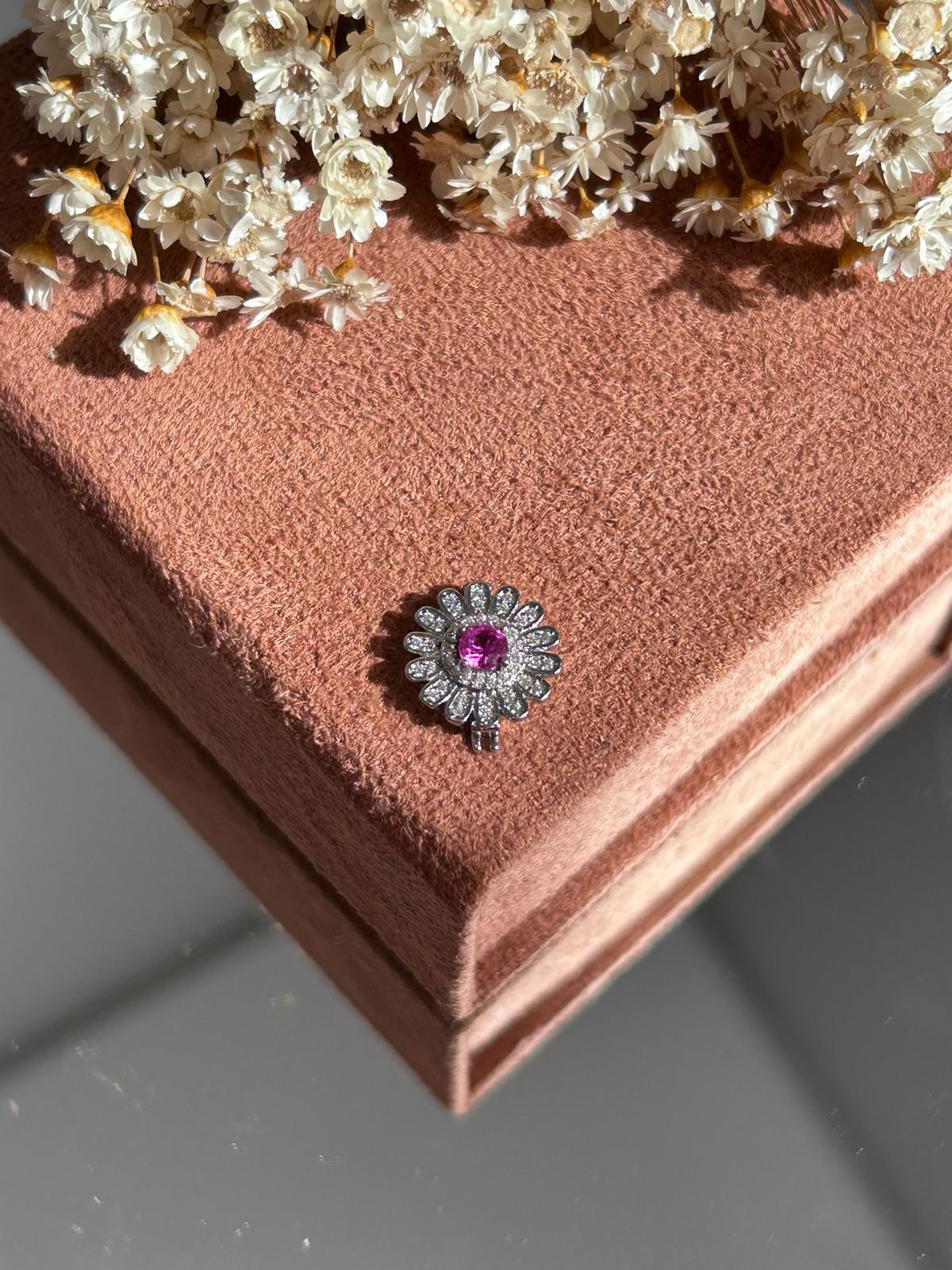 Pingente Charm Flor Safira Rosa Para Pulseira