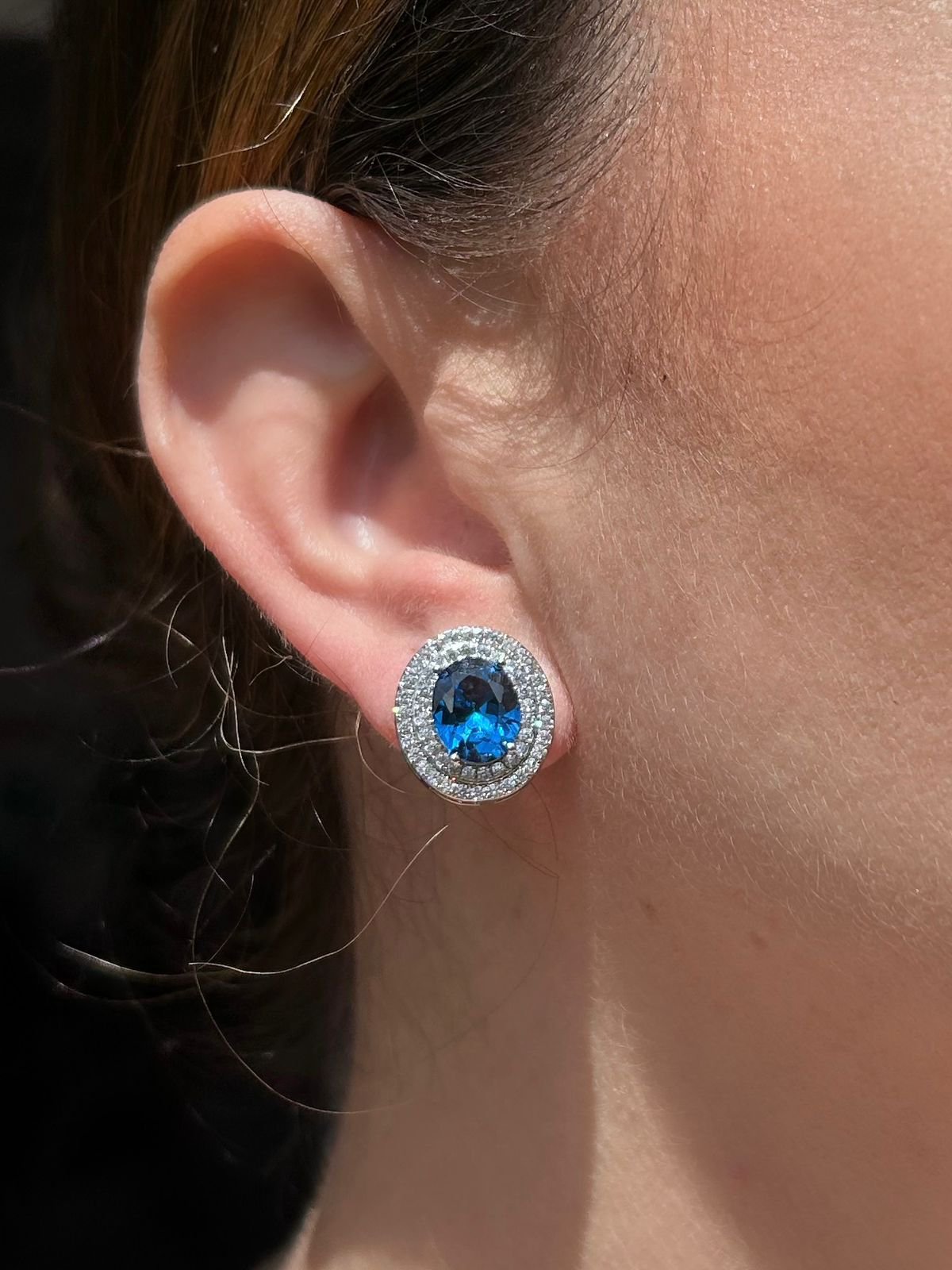 Conjunto Brinco e Colar Oval Tanzanita Prateado