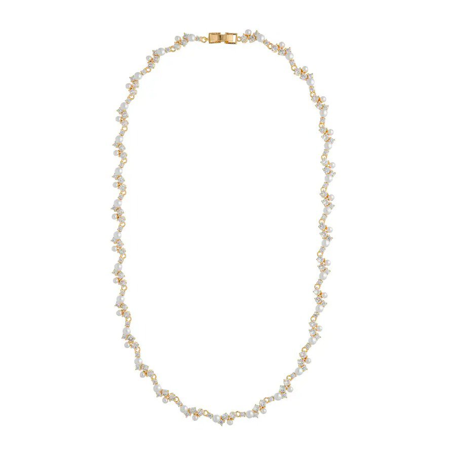 Colar Riviera Detalhes Pérolas Dourado
