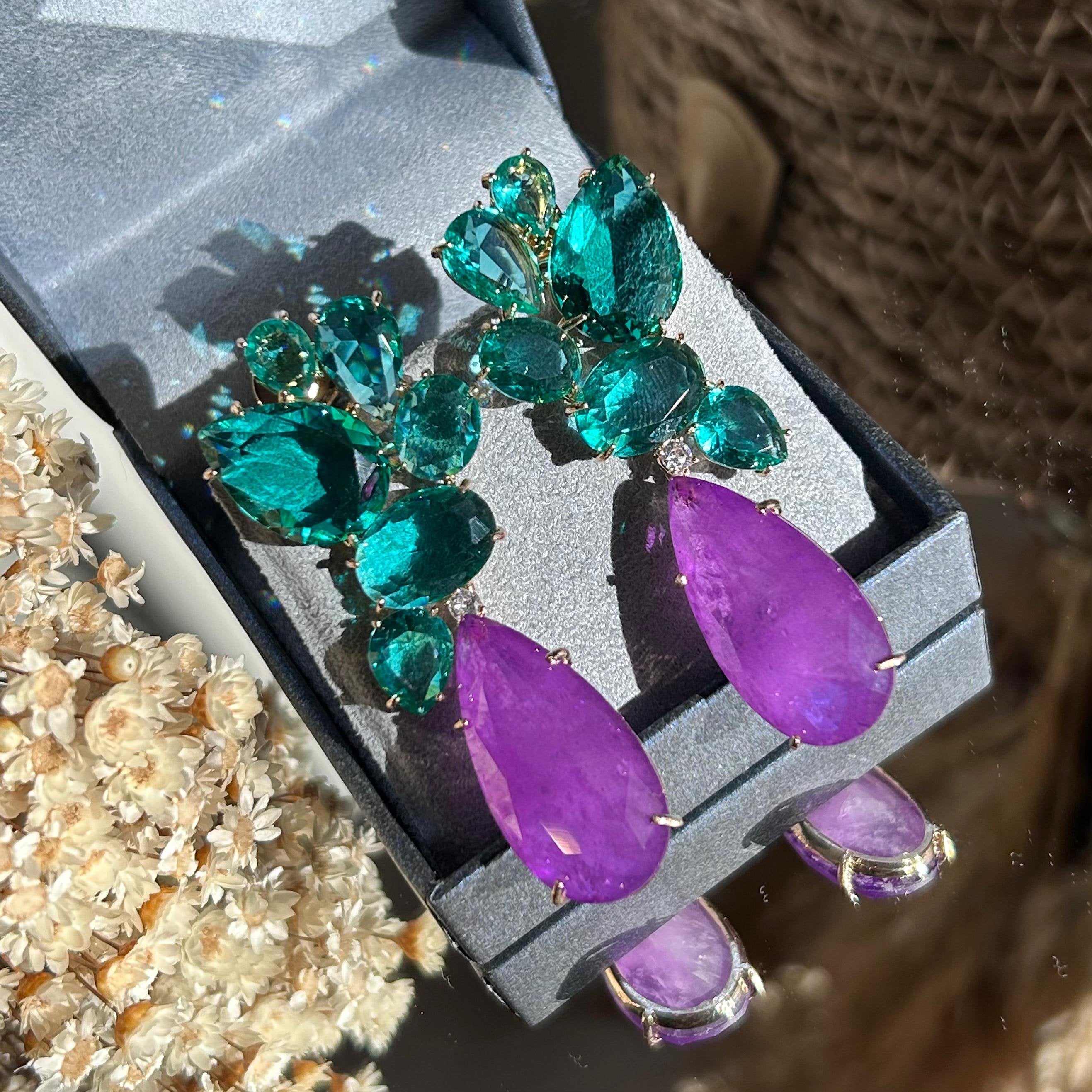 Brinco Gotas Ultra Violeta e Turmalina