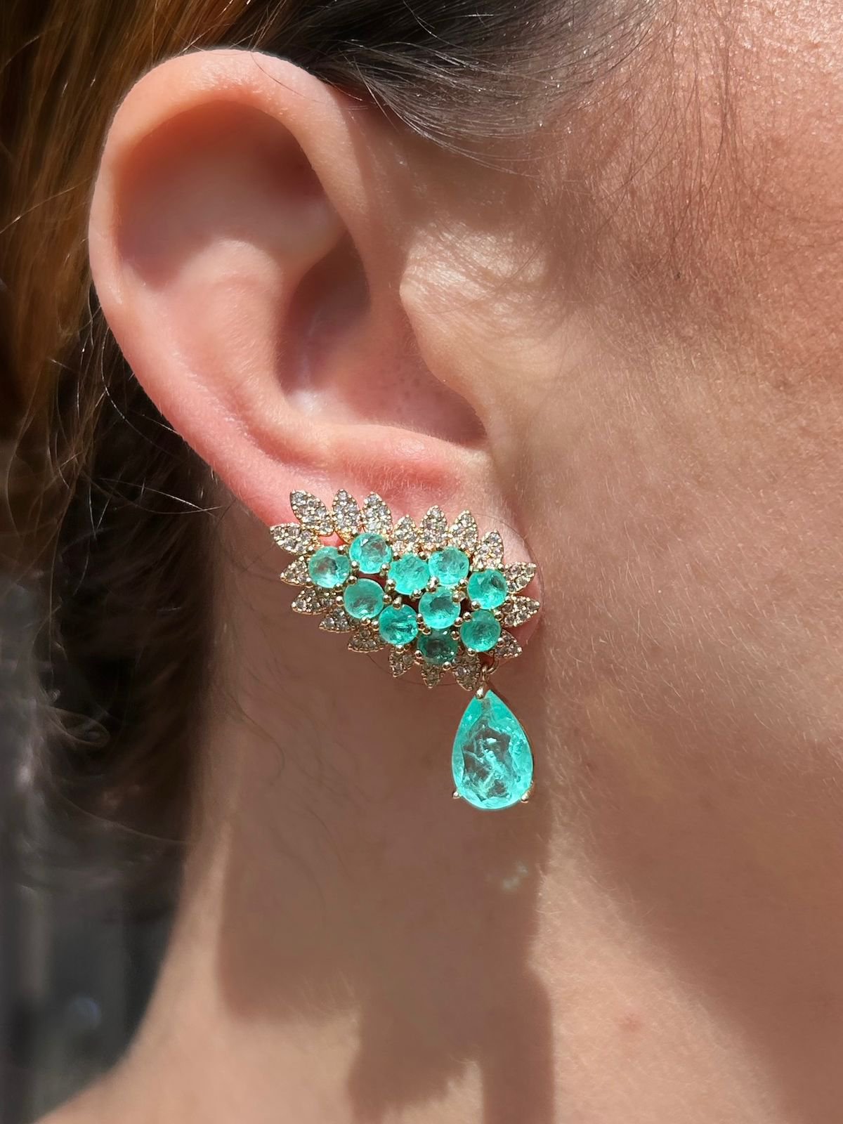 Brinco EarCuff Gota Luxo Turmalina Dourado