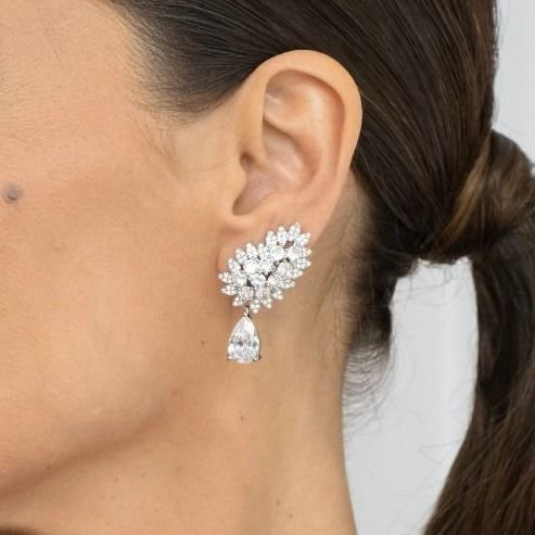 Brinco EarCuff Gota Luxo Zircônia Prateado