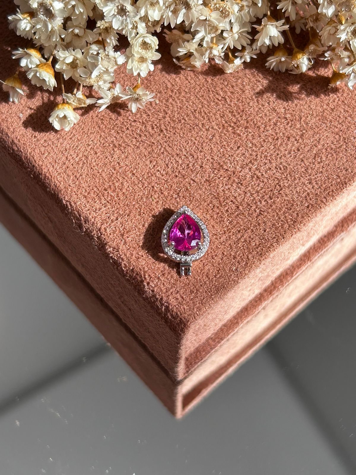 Pingente Charm Gota Safira Rosa Para Pulseira