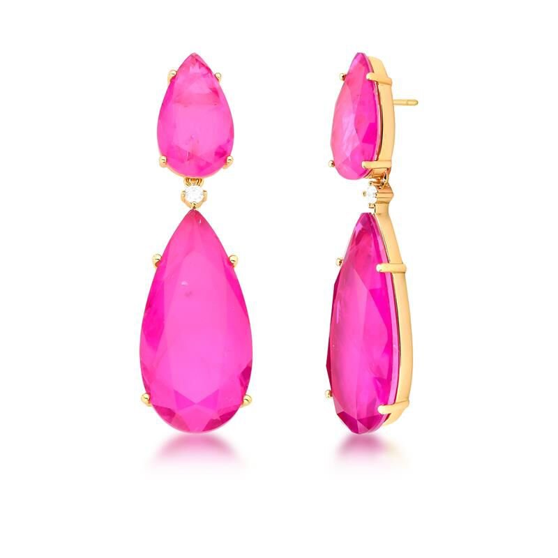 Brinco 2 em 1 Gota Pink Esmeralda Fusion