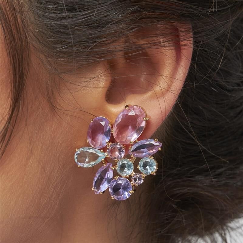 Brinco Médio Cristais Coloridos