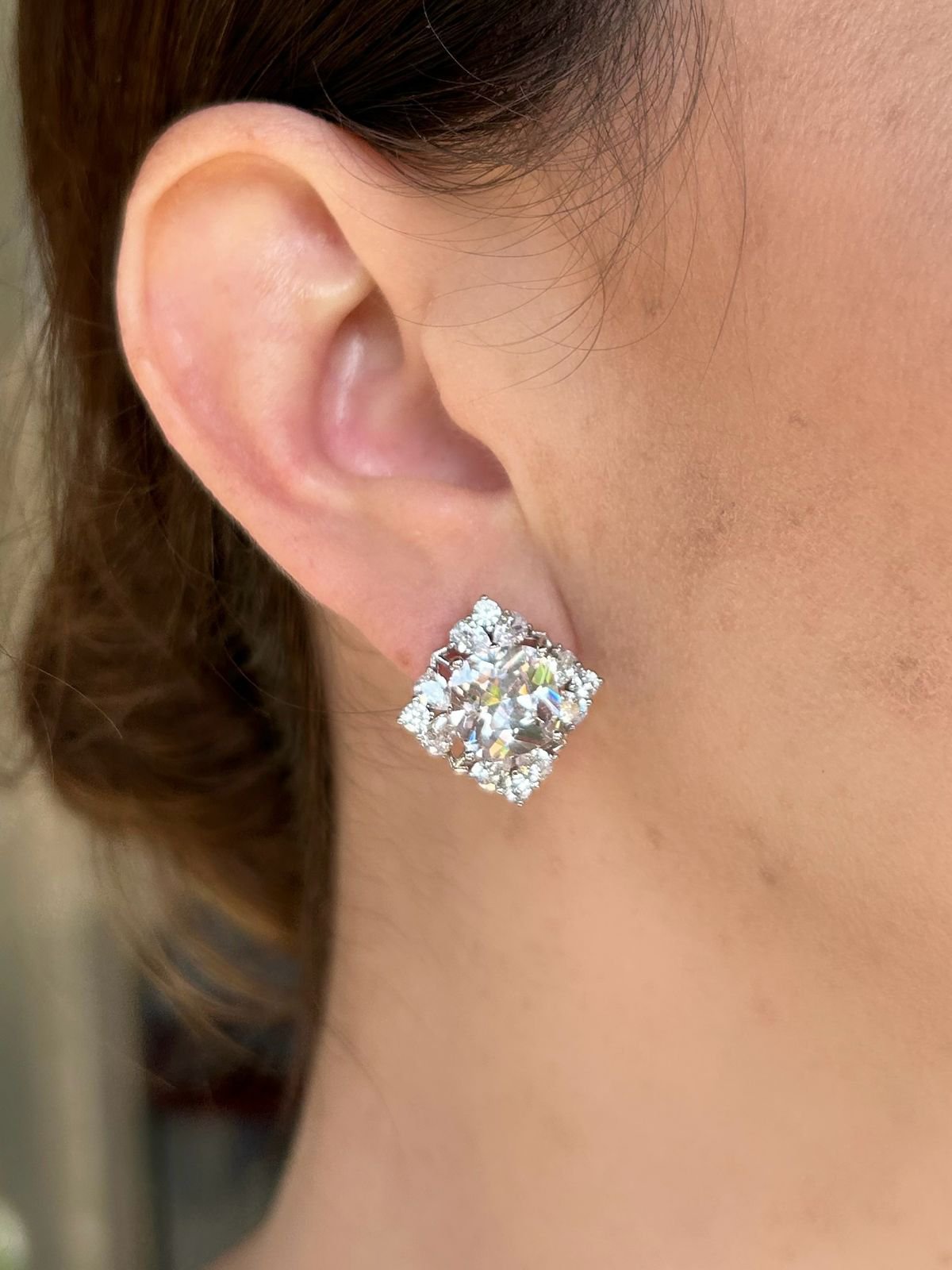 Brinco Losango Cristal Rodio Branco